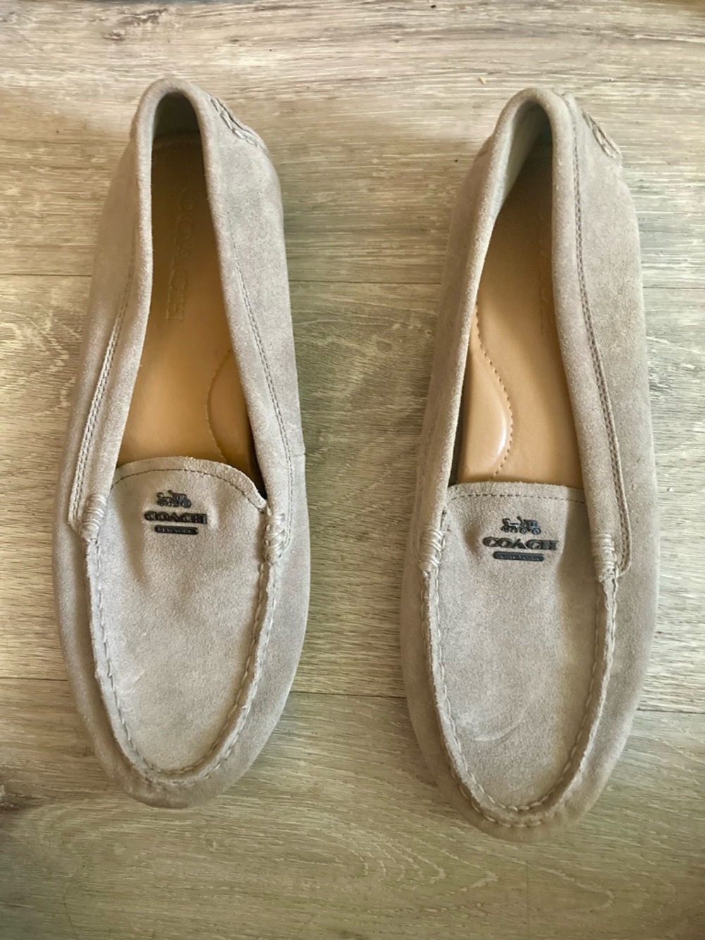 Coach Suede Mary Lock-Up Loafers in Tan